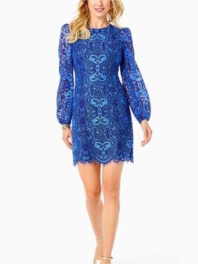 Lilly Pulitzer Royal Blue Lace Long-Sleeve Mini Dress